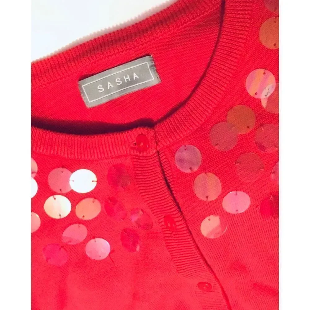 S A S H A Upcycled Girls 8/10 Red Sequined Cardigan